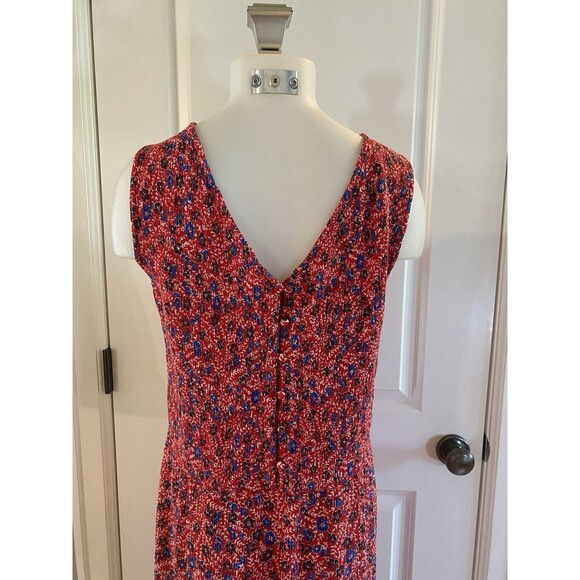 Fat Face Smocked Floral Midi Dress Size 16 Sleeveless Ditzy Red Crinkle Boho - Picture 8 of 14